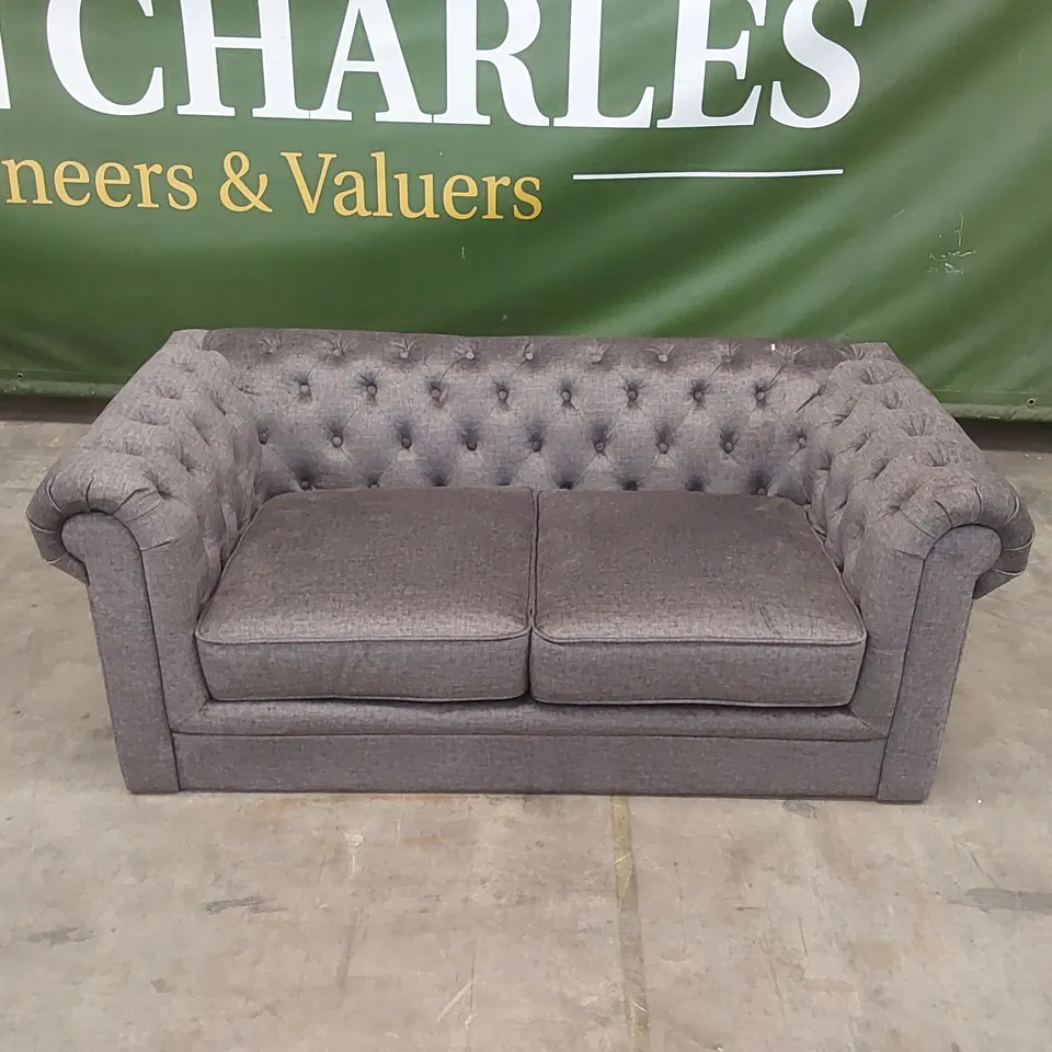 HAMPTON VELVET PLUSH GREY 2 SEATER CHESTERFIELD SOFA