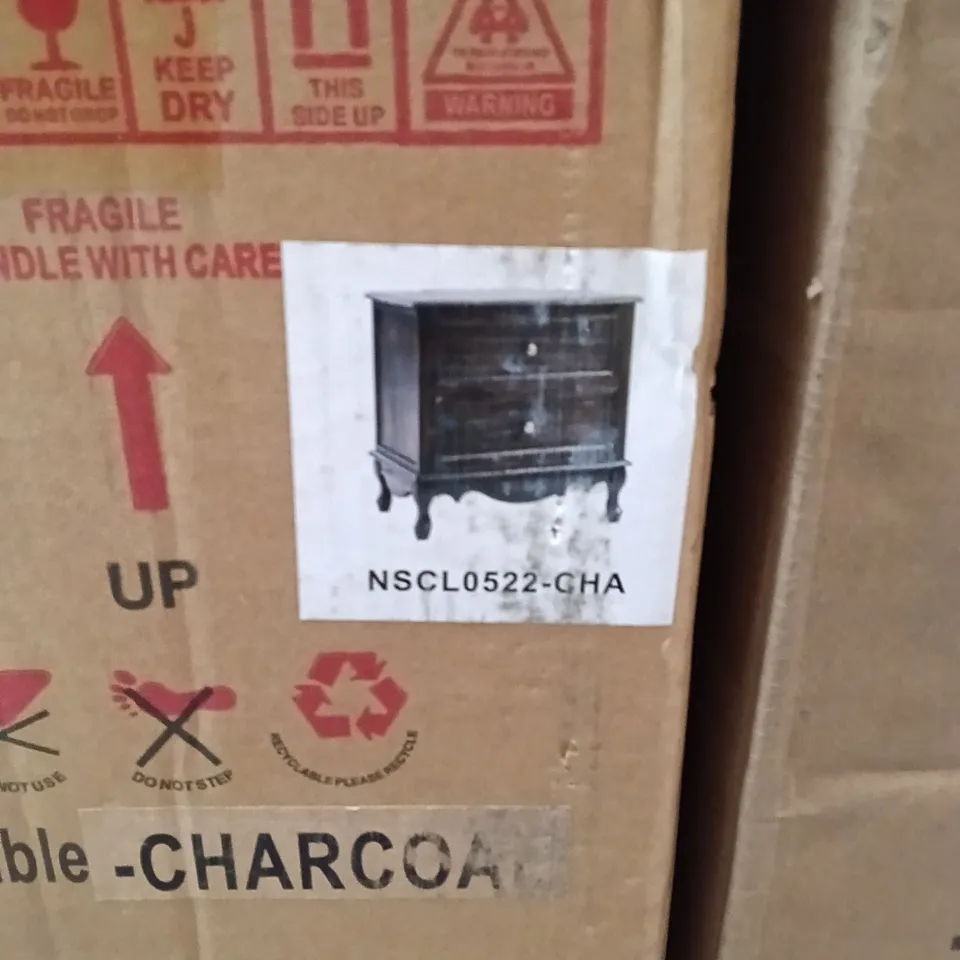 BOXED HIPPE 24" TALL 2 DRAWER END TABLE - CHARCOAL (1 BOX)