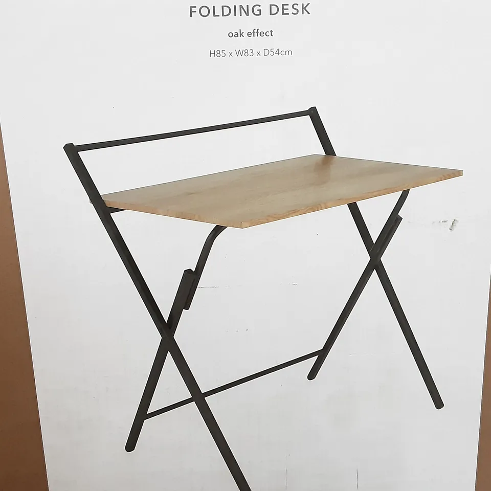 BOXED EVELYN FOLDING DESK IN OAK EFFECT - H85 X W83 X D54CM