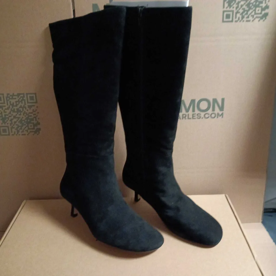 DUNE LONDON BLACK SUEDE KNEE-HIGH BOOTS – KITTEN HEEL, WOMEN'S SIZE 8