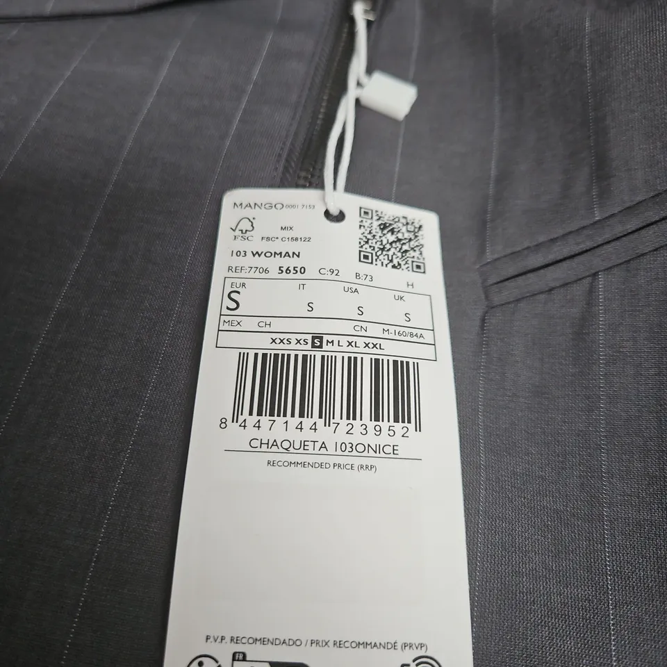 MANGO GREY PIN STRIPE JACKET SIZE SMALL WITH TAGS