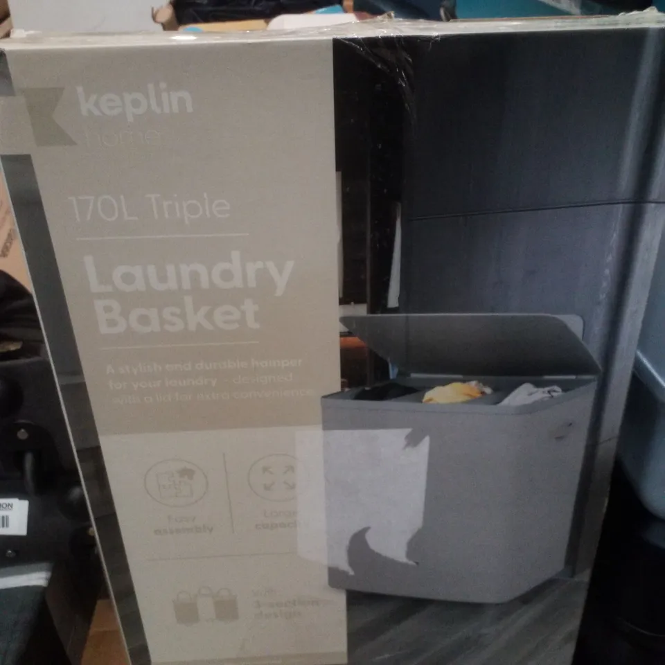 BOXED KEPLIN 170L TRIPLE LAUNDRY BASKET 