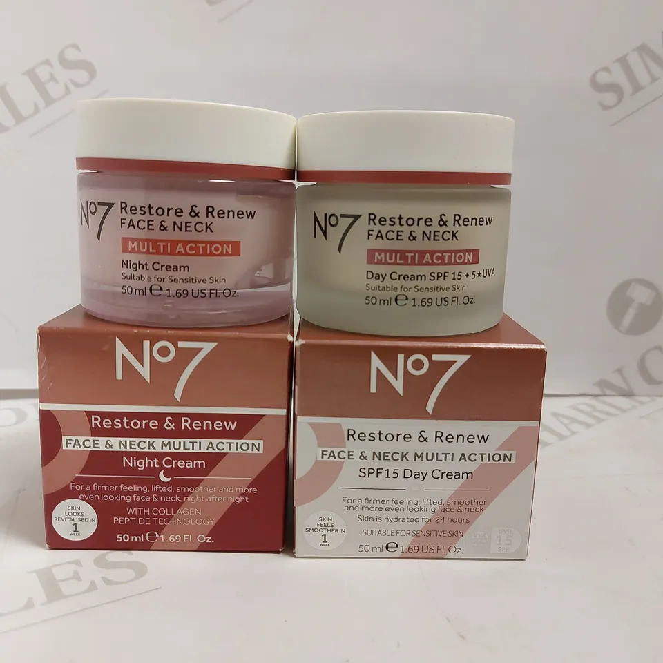 BOX OF 2 NO.7 ITEMS TO INCLUDE RESTORE AND RENEW DAY AND NIGHT CREAM