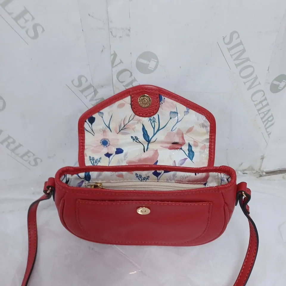 LADIES ASHWOOD SMALL HANDBAG GENUINE LEATHER WITH FLORAL PATTERNED LINING RED