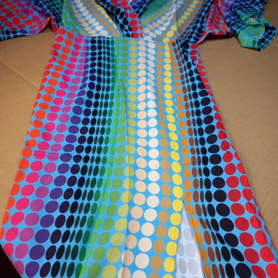 FOREVER UNIQUE BLUE SPOT PLUNGE MIDI DRESS - SIZE 8