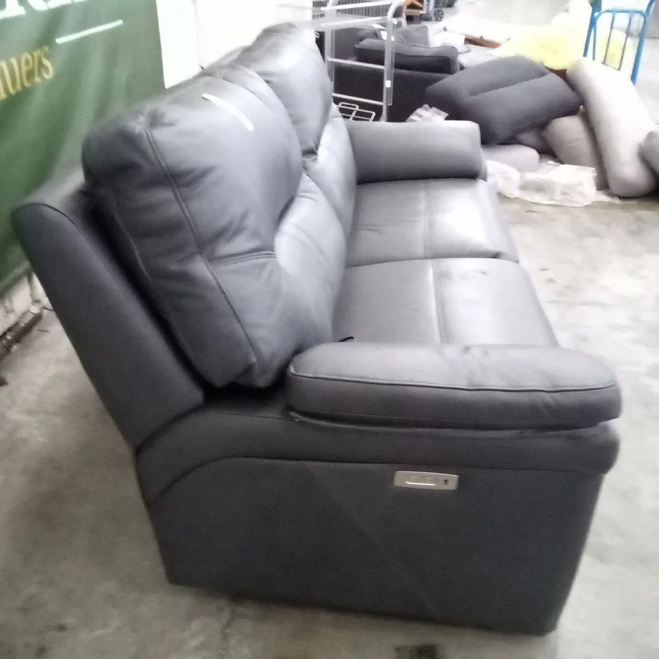 DESIGNER G PLAN SEATTLE 3 SEATER ELECTRIC RECLINER DBL SOFA - CAMBRIDGE PETROL BLUE LEATHER
