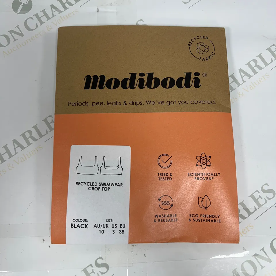 MODIBODI RECYCLED SWIMWEAR CROP TOP IN BLACK SIZE SMALL