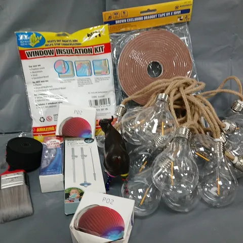 APPROXIMATELY 7 ASSORTED HOUSEHOLD ITEMS TO INCLUDE ROPE LIGHTS, WINDOW INSULATION KIT, LEAK REPAIR CREAM, ETC
