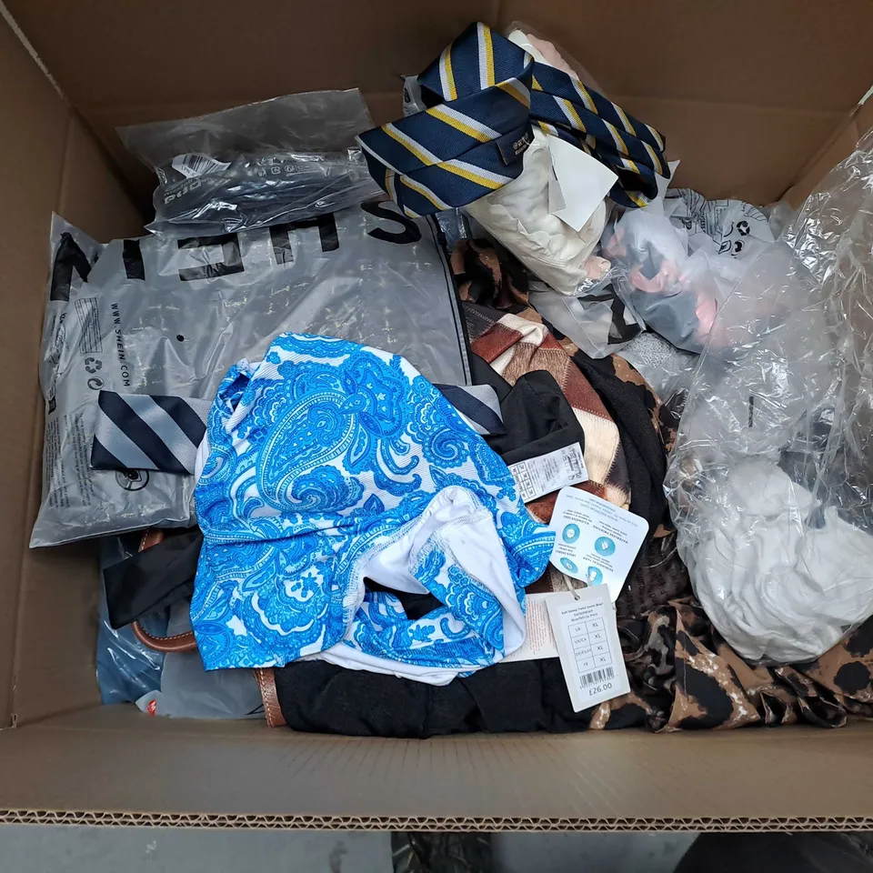 APPROXIMATELY 25 ASSORTED CLOTHING ITEMS IN VARIOUS SIZES TO INCLUDE BRIEFS, DRESSES, SWEATER, ETC