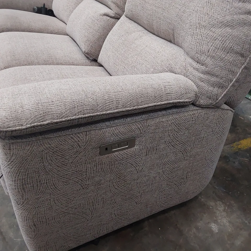 QUALITY BRITISH DESIGNER G PLAN CHADWICK SINGLE POWER RECLINING THREE SEATER SOFA CORAL MINK FABRIC 