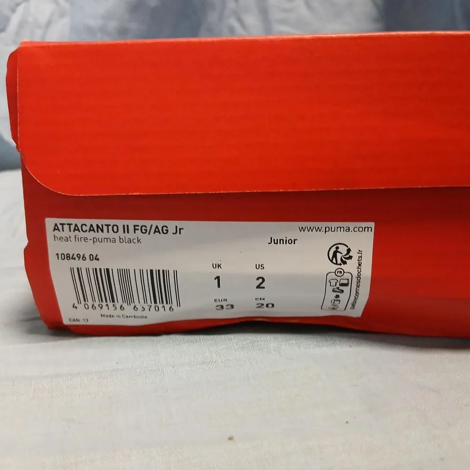 PUMA ATTACANTO II FG/AG JR FOOTBALL BOOTS – ORANGE/BLACK, UK 1 (EU 33)