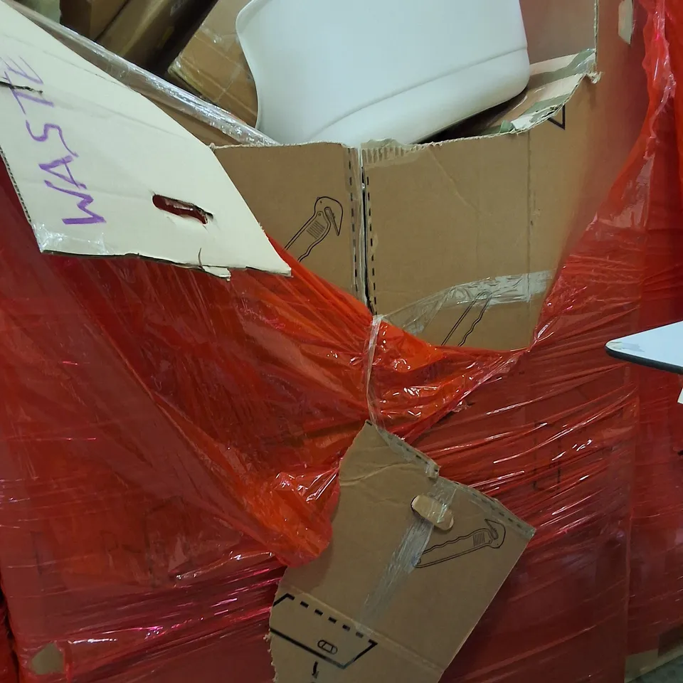 PALLET OF ASSORTED HOUSEHOLD GOODS AND PRODUCTS TO INCLUDE;CAT LITTER TRAY,BIKE,DRAWERS