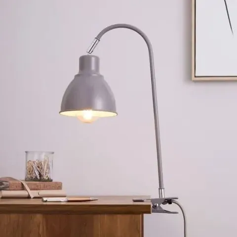 BOXED CLIP-ON TASK LAMP WITH CABLE SWITCH - GREY