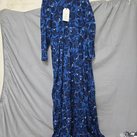 SEASALT WOMEN'S MAXI DRESS – BLUE ABSTRACT LEAF PRINT UK 16