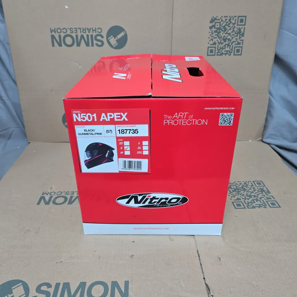 NITRO RACING BLACK/GUNMETAL/PINK SMALL HELMET N501 APEX BOXED WITH BAG/COVER