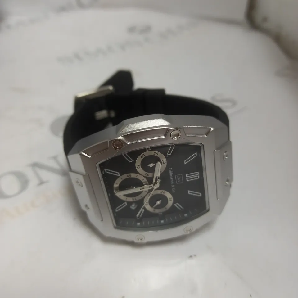 MENS ZIHLMANN & CO WATCH – CHRONOGRAPH MOVEMENT – BLACK COLOUR RUBBER STRAP – BLACK DIAL 