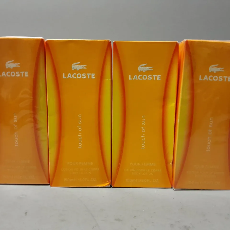 4 BOXED LACOSTE TOUCH OF SUN POUR FEMME BODY LOTION (150ml)