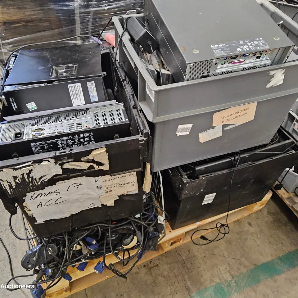 PALLET OF ASSORTED IT EQUIPMENT, INCLUDING, COMPUTERS, KEYBOARDS, CABLES, POWER CABLES.