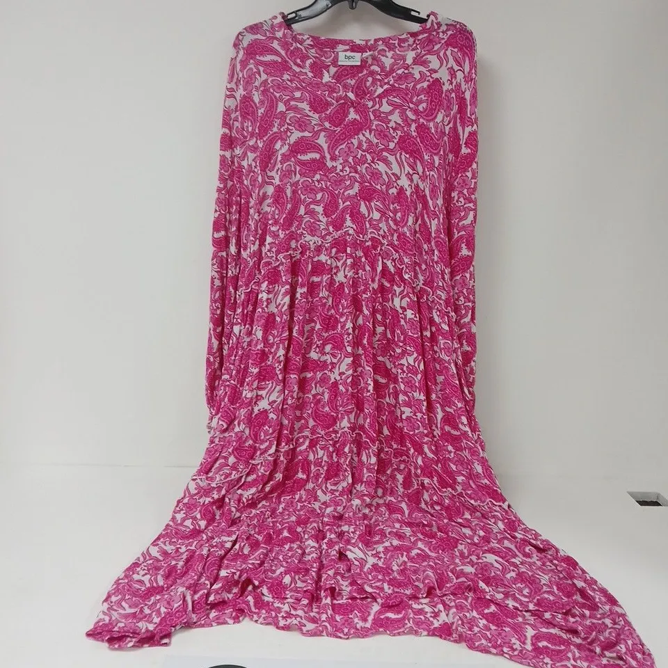 BPC PINK PATTERN MAXI DRESS – WOMEN'S LONG SLEEVE, FLOOR LENGTH - UK 24