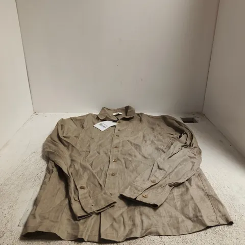 ARNE LINEN LONG SLEEVE CUTAWAY COLLAR SHIRT β STONE, SIZE S