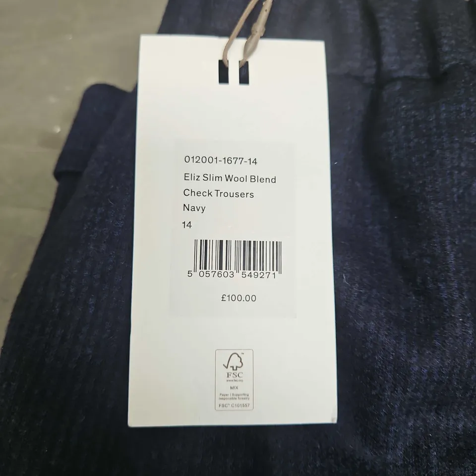 HUSH ELIZ SLIM WOOL BLEND CHECK TROUSERS - SIZE 14