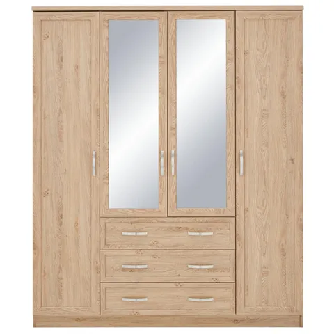 BOXED CAMBERLEY 3 DOOR 3 DRAWER MIRRORED WARDROBE OAK (2 BOXES)