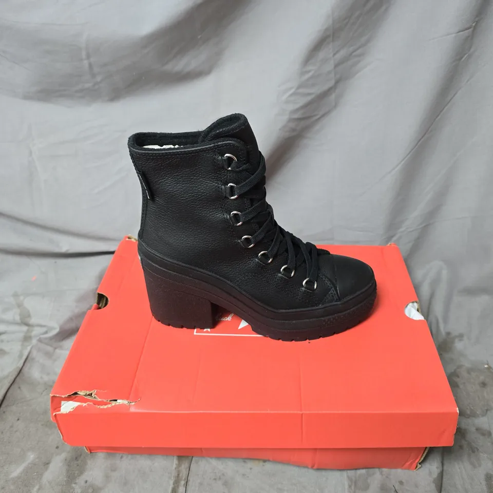 CONVERSE CHUCK TAYLOR ALL STAR LEATHER HIGH-TOP BOOT – BLACK SIZE UNISEX 4 (MENS 4, WOMENS 6)