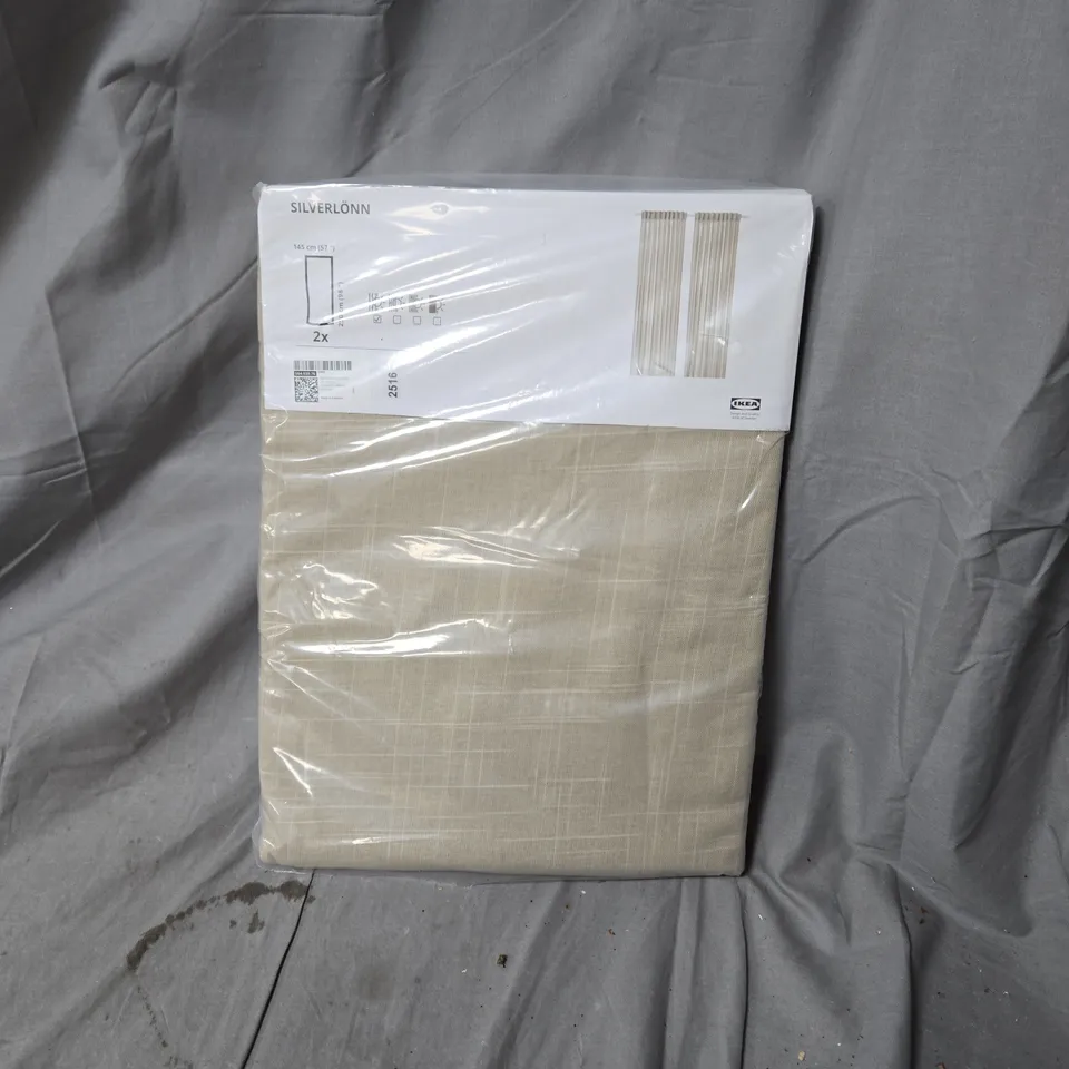 IKEA SILVERLÖNN CURTAINS – BEIGE, 2 PANELS, 145 CM WIDTH PER PANEL