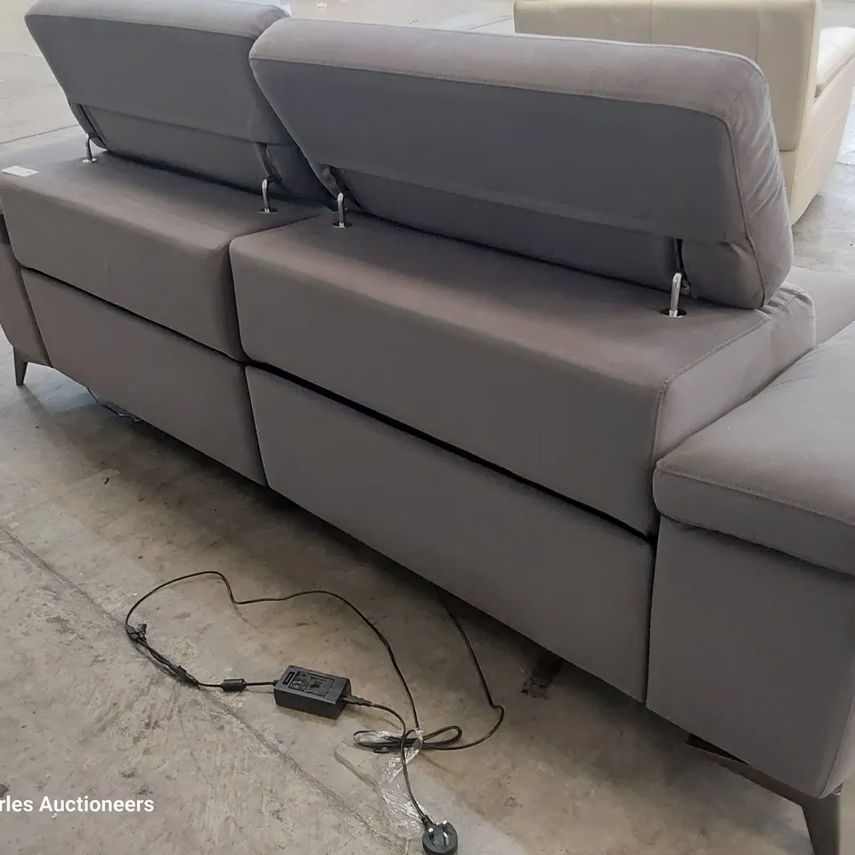 QUALITY ITALIAN DESIGNER FLAVIO POWER RECLINING THREE SEATER SOFA GREY PLUSH FABRIC 