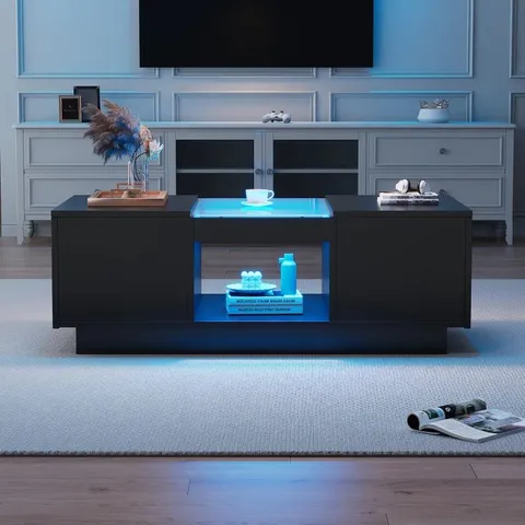 BOXED MODERN 2-TIER DESIGN LED COFFEE TABLE WITH STORAGE