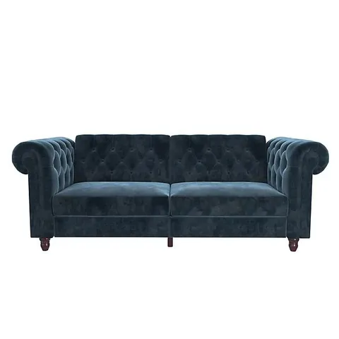 BOXED FELIX CHESTERFIELD SOFA BED - BLUE VELVET (2 BOXES)