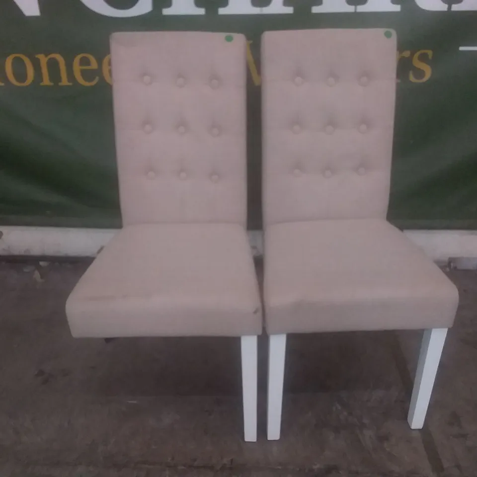 SET OF 2 DESIGNER REGENT UPHOLSTERED DINING CHAIRS OATMEAL FABRIC WHITE LEGS