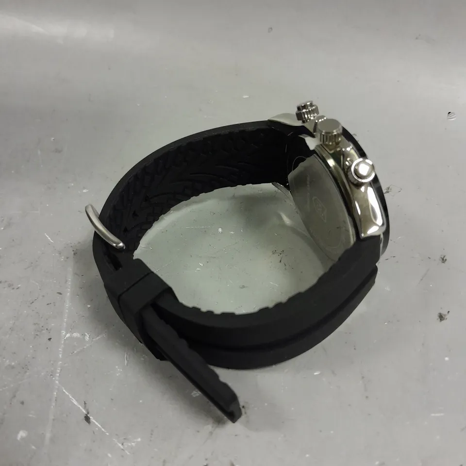 BOXED FRANK SCHMIDT TAUPE COLOURED DIAL SILVER COLOURED BEZEL WITH RUBBER BLACK STRAP 