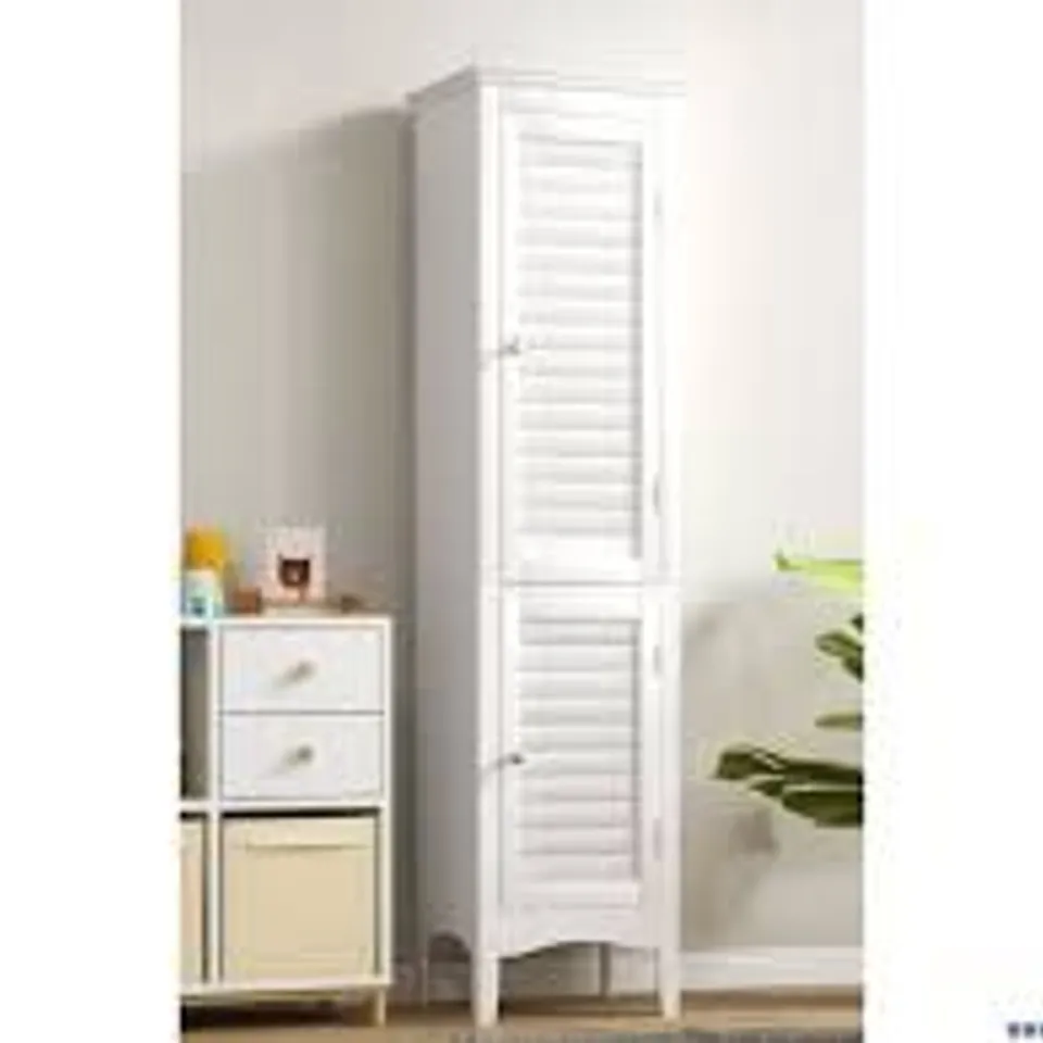 BOXED COSTWAY TALL BATHROOM FLOOR CABINET WITH SHUTTER DOORS & ADJUSTABLE SHELF - WHITE