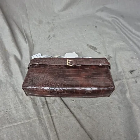 ABERCROMBIE & FITCH BROWN CROCODILE-EMBOSSED LEATHER CLUTCH BAG