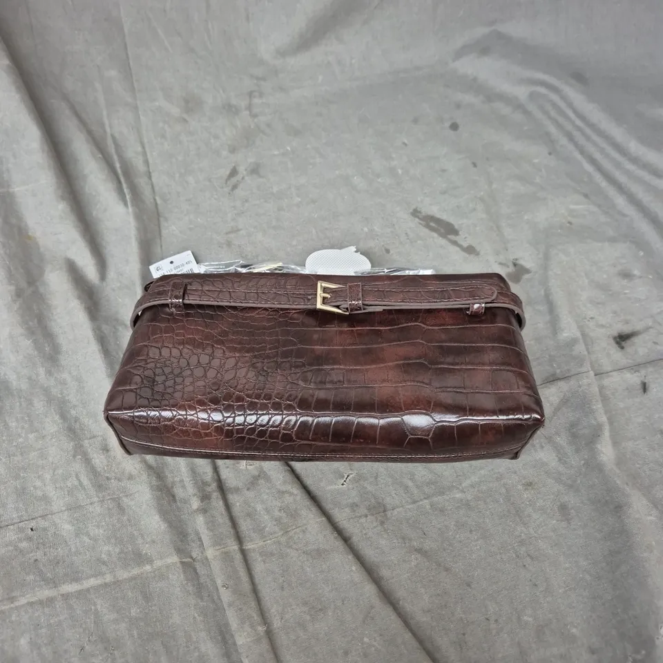 ABERCROMBIE & FITCH BROWN CROCODILE-EMBOSSED LEATHER CLUTCH BAG