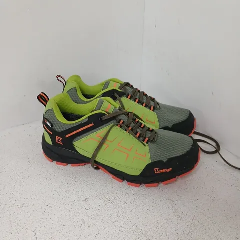 KASTINGER TRAIL RUNNING SHOES – GREEN, GREY & ORANGE OUTSOLE (UK 8)