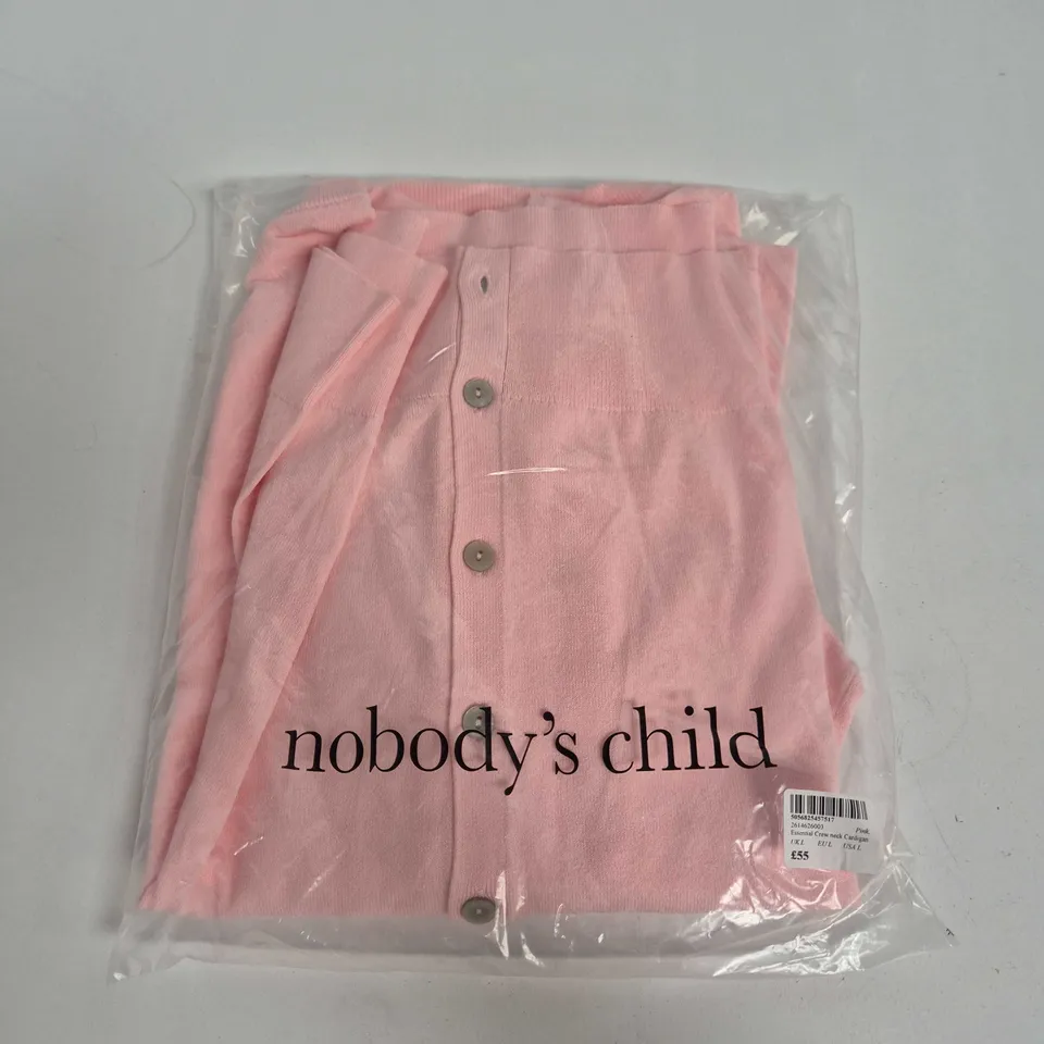 BAGGED NOBODYS CHILD ESSENTIAL CREW NECK CARDIGAN IN PINK - UK LARGE