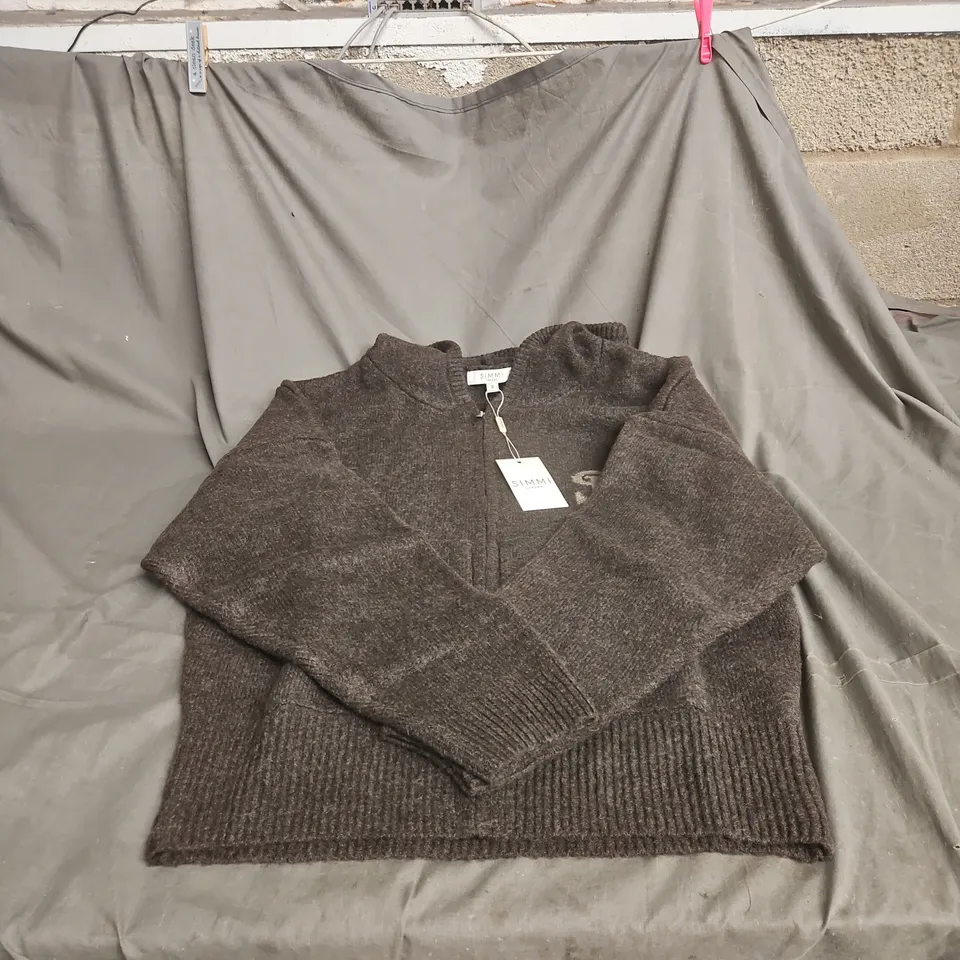 SIMMI LONDON KNIT ZIP-NECK HOODIE – BROWN, UK SIZE S