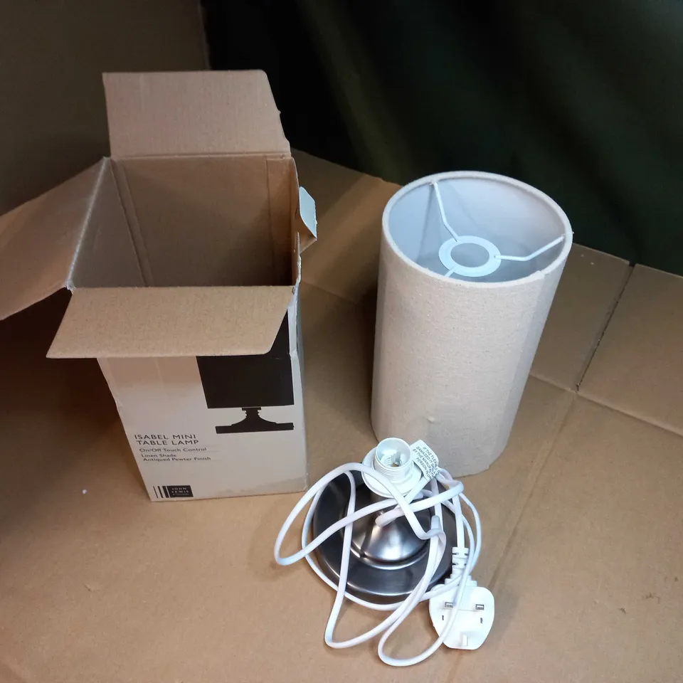 BOXED JOHN LEWIS LINEN SHADE ANTIQUED PEWTER ISABEL MINI TABLE LAMP