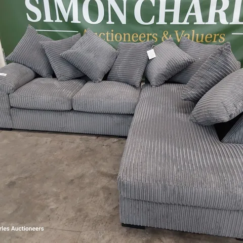 DESIGNER CHAISE SOFA GREY JUMBO CHORD