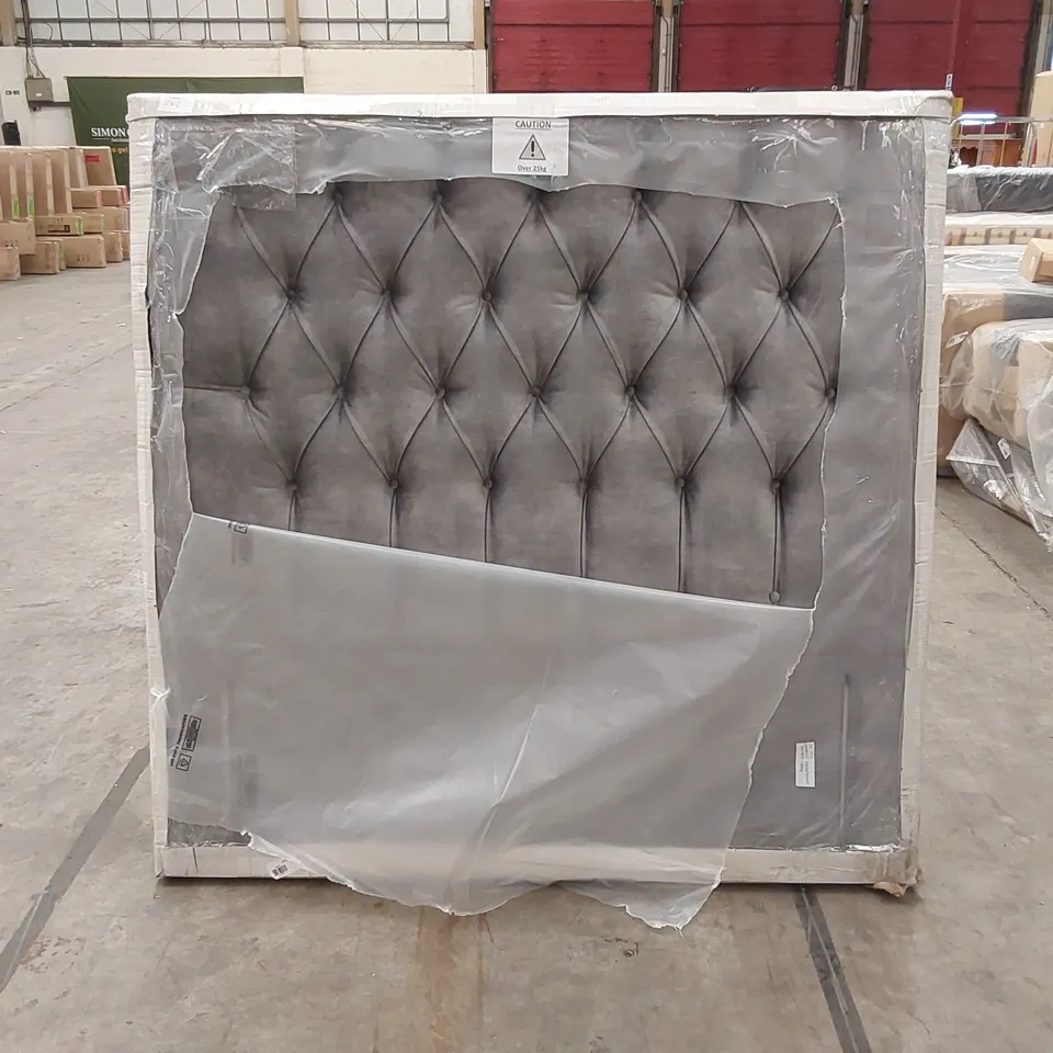 BAGGED DESIGNER COMPTON 135cm DOUBLE SIZE FABRIC UPHOLSTERED HEADBOARD - GREY