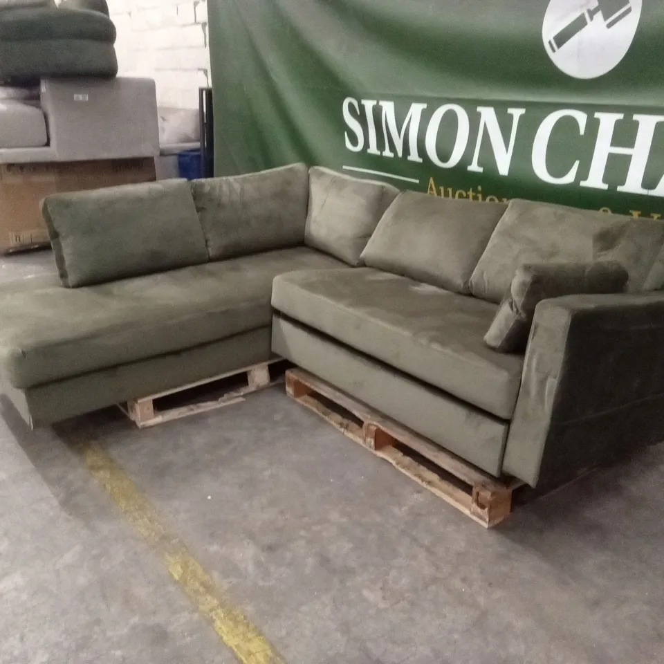 BOE 4 SEATER CORNER SOFA BED - OLIVE VELVET
