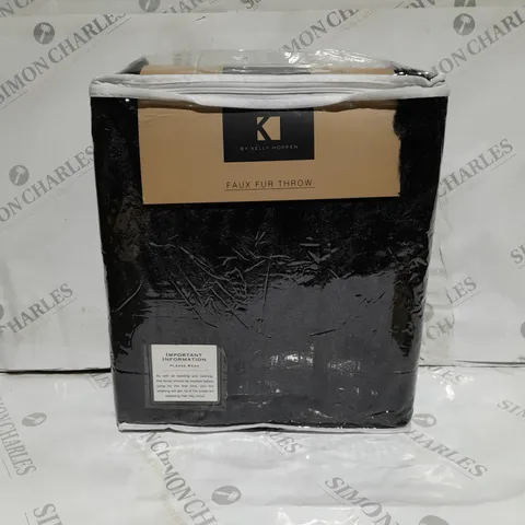 BOXED K BY KELLY HOPPEN FAUX FUR THROW IN BLACK 