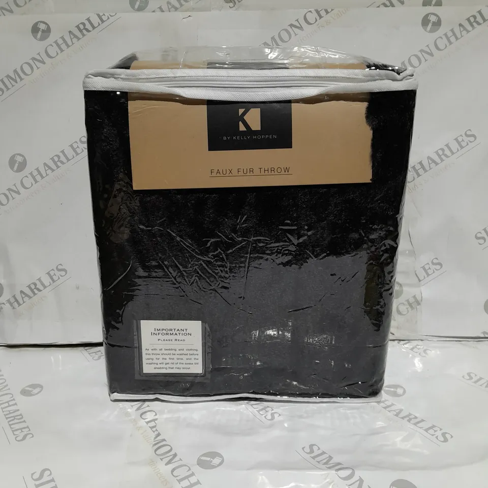 BOXED K BY KELLY HOPPEN FAUX FUR THROW IN BLACK 