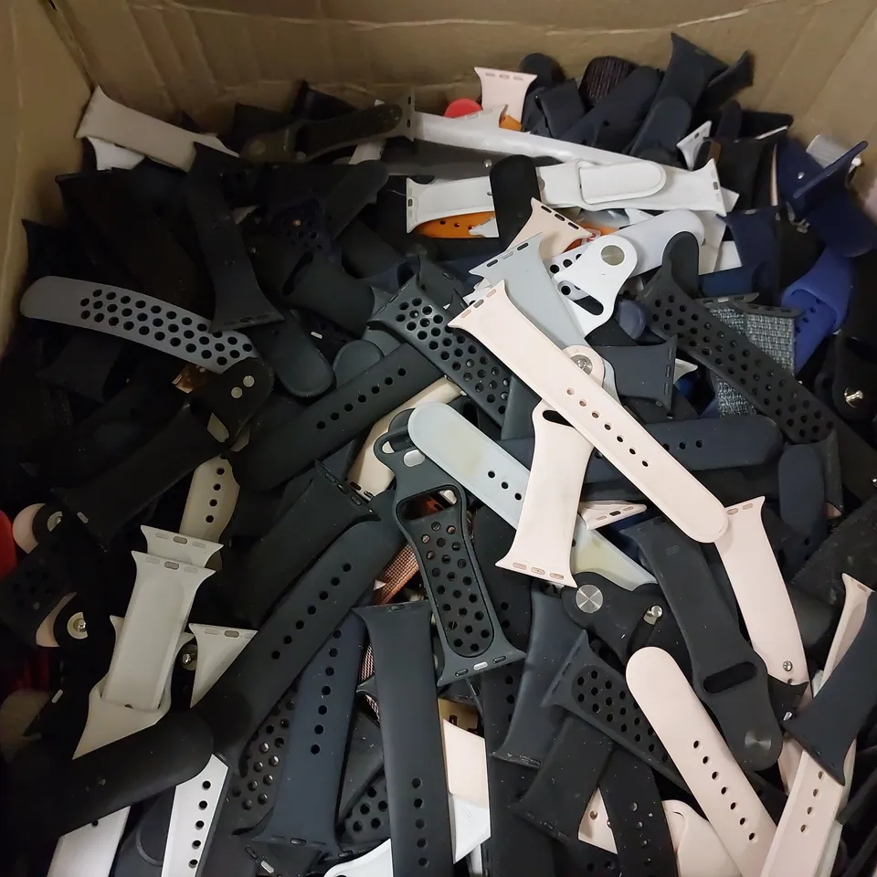 BOX OF APPROX 50 LOOSE APPLE WATCH STRAPS IN ASSORTED COLOURS 