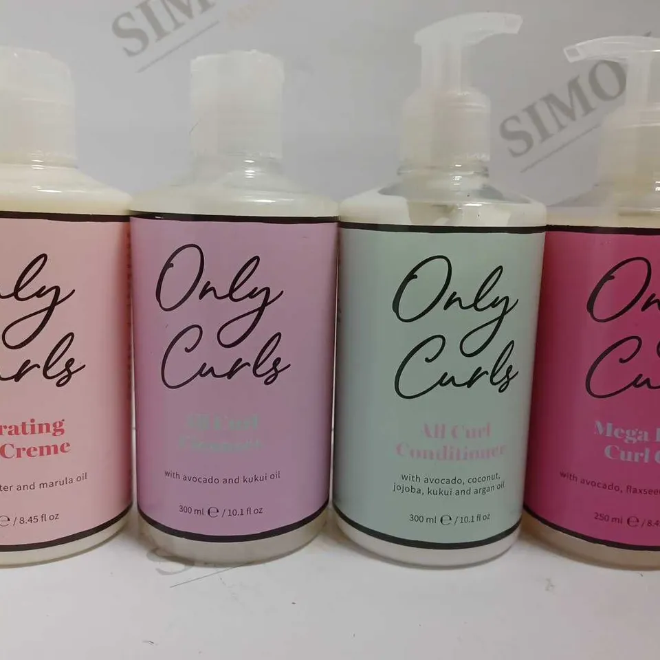 4 ONLY CURLS ITEMS INCLUDING MEGA HOLD CURL GEL, HYDRATING CURL CREME, ALL CURL CLEANSER