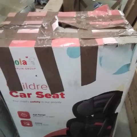 BOXED KIDOOLA CHILDREN'S CAR SEAT BLACK AND GREY