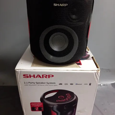 BOXED SHARP 2.1 PARTY SPEAKER SYSTEM IN BLACK/RED