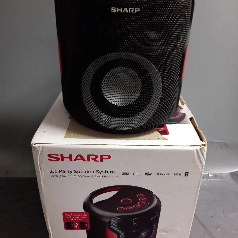 BOXED SHARP 2.1 PARTY SPEAKER SYSTEM IN BLACK/RED